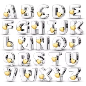 Charms de letras de plata de ley 925, Charms de letras, Iniciales, Charms personalizados para pulsera Pandora
