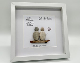 Silberhochzeit Steinbild personalisiert Hochzeit Verlobung Geschenk Heiraten Braut Liebe Brautpaar Geschenkidee 25 Jahre Kieselstein Bild