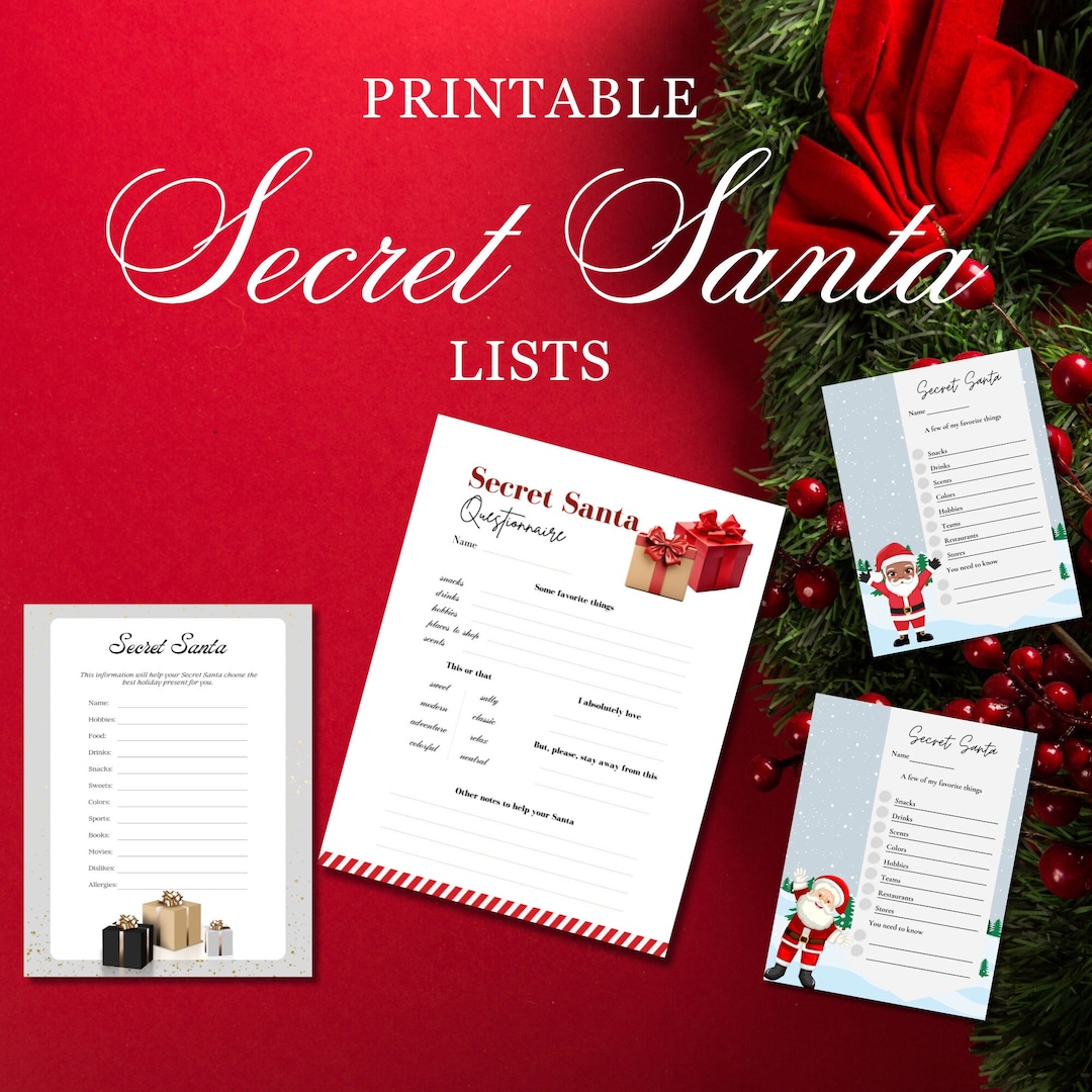 Secret Santa List Printable Office Holiday Party Gift Exchange Etsy