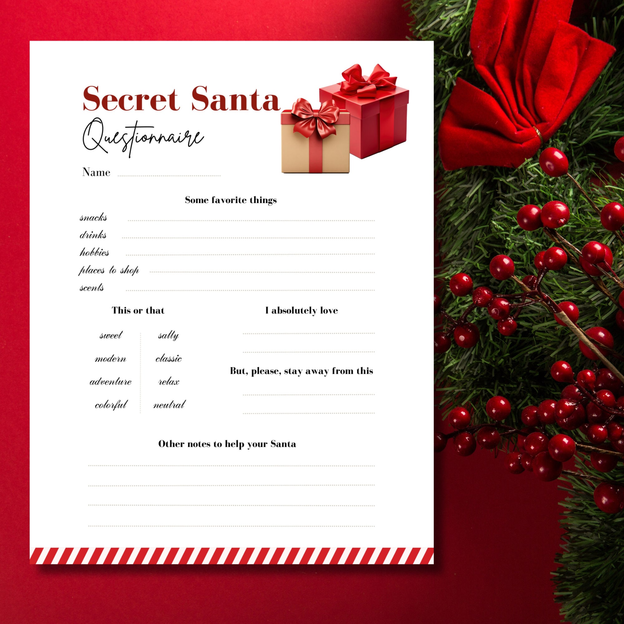 Secret Santa List Printable Office Holiday Party Gift Exchange Etsy