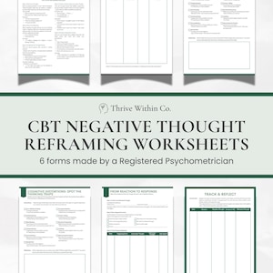 CBT Thought Reframing Worksheet: Cognitive Restructuring Tool (Printable PDF A4