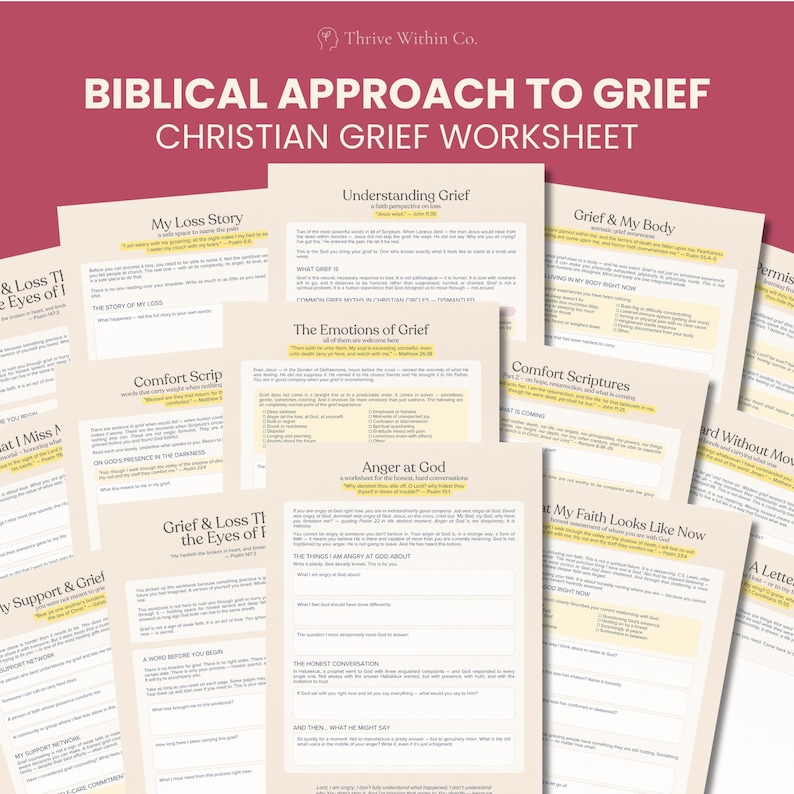 Christian Grief Support Worksheets | Biblical Loss Coping (14 Pages ...