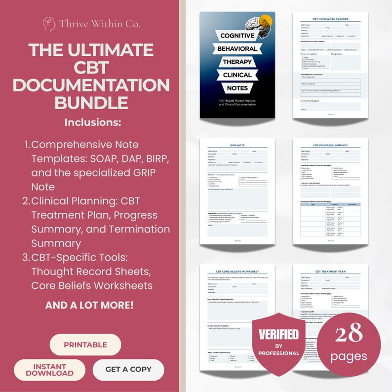 CBT Therapy Notes Template Bundle | Clinical Documentation (A4 ...