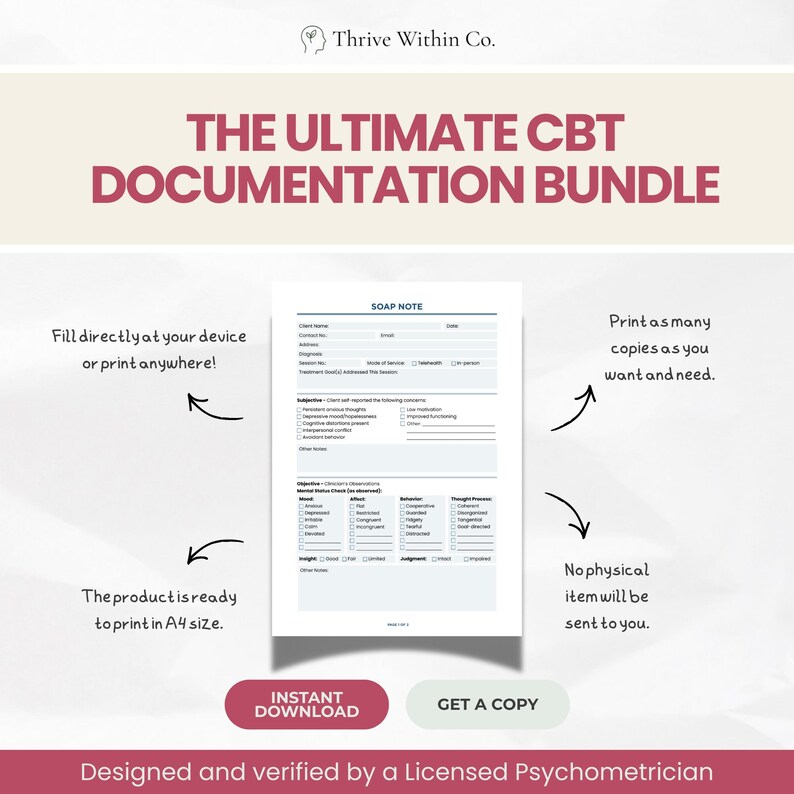 CBT Therapy Notes Template Bundle | Clinical Documentation (A4 ...