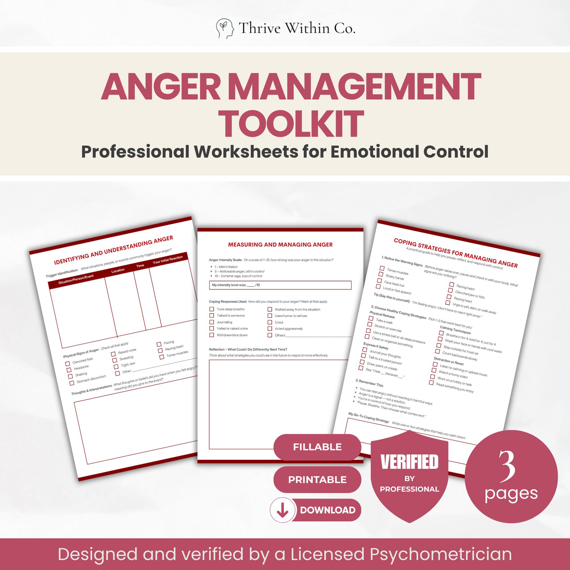 CBT Anger Management Worksheets | Coping Skills, Triggers Tracker ...