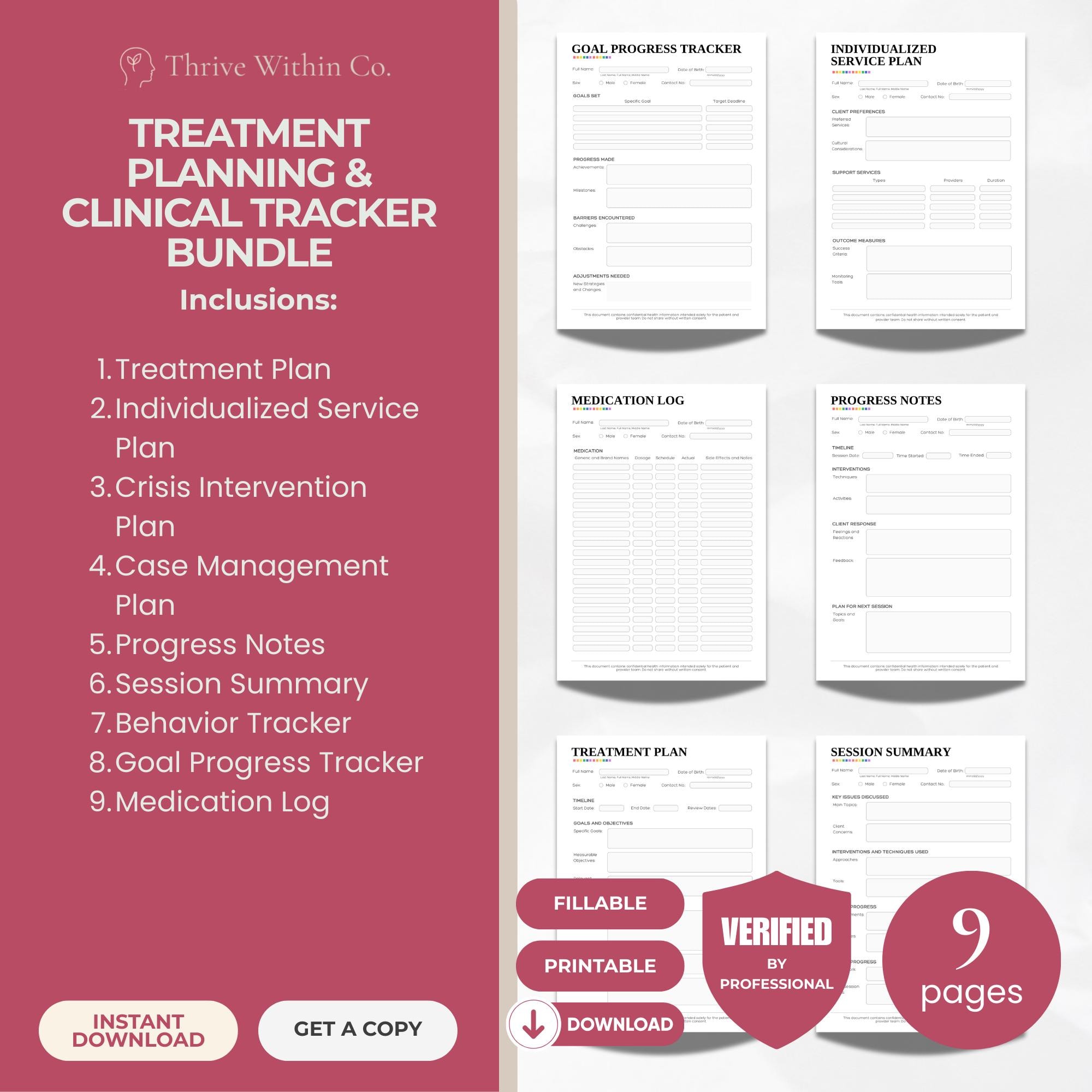 Therapy Treatment Plan & Clinical Tracker Bundle (fillable PDF) - Etsy