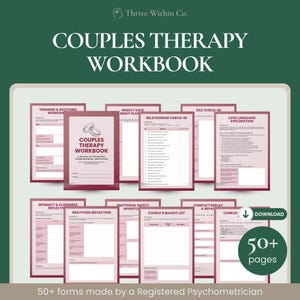 Couples Therapy Workbook PDF | 50+ Printable or Fillable Relationship Activities | Communication, Intimacy, Love Language Journal | Maroon