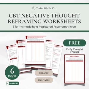 CBT Thought Reframing Worksheet: Cognitive Restructuring Tool (Printable PDF A4