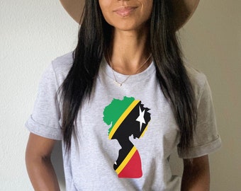St Kitts Nevis Flag Shirt for Men & Women, Kittitian Independence Tees, St Kitts Heritage Gift, Caribbean Cruise Vacation TShirt, Afro Queen