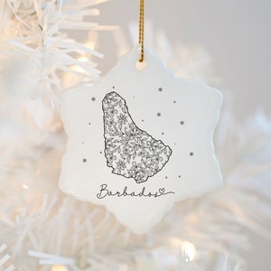 Barbados Christmas Ornament, Barbados Souvenir Gift, Cruise Memento, Caribbean Porcelain Xmas Ornament, Barbados Island Holiday Decoration