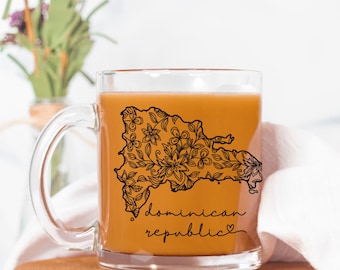 Dominican Republic Mug, Christmas Gift for Dominican Mom, Glass Coffee Cup,Punta Cana Destination Wedding, Cruise Memento,Caribbean Souvenir