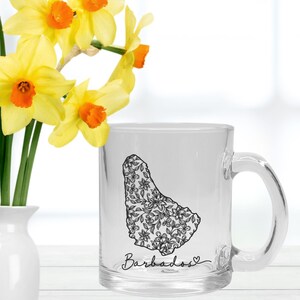 Barbados Mug, Souvenir Gift for Bajan Mom, Barbados Glass Coffee Cup, Caribbean Destination Wedding, Cruise Memento, West Indian Heritage