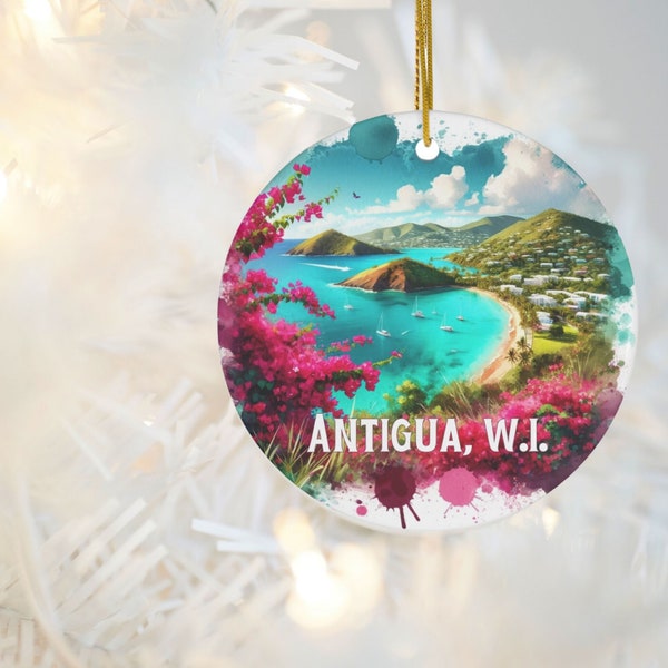 Antigua & Barbuda Christmas Ornament, Antigua Souvenir Gift, Caribbean Porcelain Christmas Ornament,Antigua Island Travel Holiday Decoration