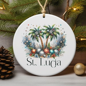 St Lucia Christmas Ornament, St.Lucia Souvenir Gift,Saint Lucia Caribbean,Porcelain Christmas Ornament,West Indian Island Holiday Decoration