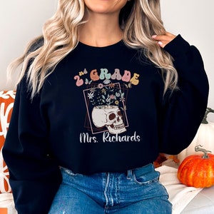 Second Grade Teacher Halloween Sweatshirt, Custom 2nd Grade Shirt, Spooky Grade 2 TShirt, Personalized Back To School Gift, Elementary Tee