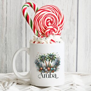 Aruba Christmas Coffee Mug, Gift for Aruban Mom, Destination Wedding Ceramic Tea Cup, Aruba Souvenir, Island Cruise,Caribbean Heritage Gifts
