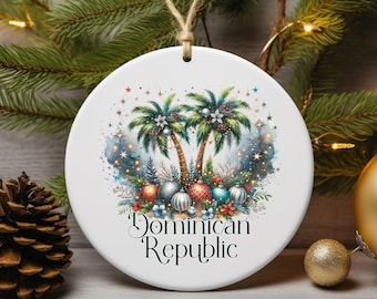 Dominican Republic Christmas Ornament, Dominican Republic Souvenir Gift, Caribbean Porcelain Christmas Ornament, Island Holiday Decoration