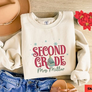2nd Grade Teacher Christmas Sweatshirt,Custom Holiday Second Grade Hoodie,Grade 2 Teacher Appreciation,Personalized Grade Second Teacher Tee