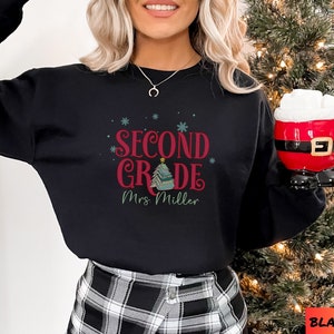 2nd Grade Teacher Christmas Sweatshirt,Custom Holiday Second Grade Hoodie,Grade 2 Teacher Appreciation,Personalized Grade Second Teacher Tee