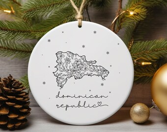 Dominican Republic Christmas Ornament, Dominican Republic Souvenir Gift, Caribbean Porcelain Christmas Ornament, Island Holiday Decoration