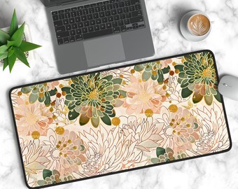 Floral Desk Mat, Flower Office Mousepad, Botanical Deskmat, Cute Home Office Workspace, Plant Keyboard Mat, Cottagecore Gaming Mouse Pad