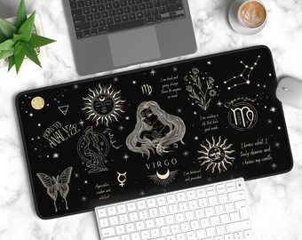 Virgo Zodiac Desk Mat, Constellation Workspace Décor, Astrology Affirmation Mousepad Gift, Celestial Home Office Gaming Keyboard & Mouse Pad