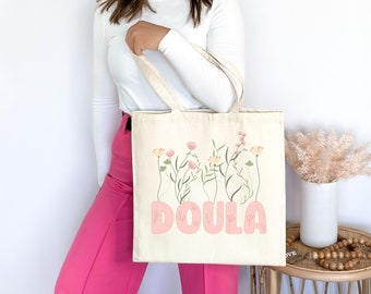 Doula Canvas Tote Bag, Floral Birth Coach Tote Bag, Doula Thank You Gift, Midwife Tote Bag, Birth Worker Tote, Appreciation Tote for Work