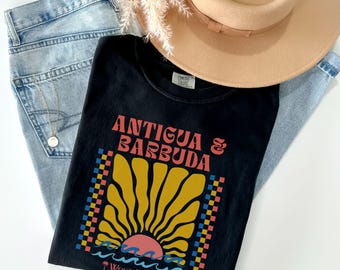 Camiseta de recuerdo de viaje de Antigua y Barbuda, camiseta de vacaciones familiares, orgullo caribeño de Antigua y Barbuda, regalo patrimonial, camiseta de crucero para chicas