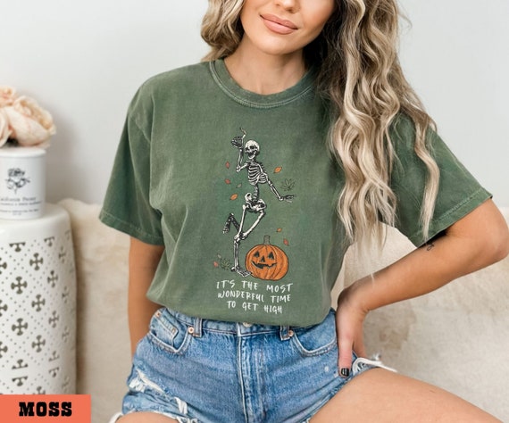 Skeleton Weed Shirt, Stoner Girl Tee, Halloween Pothead TShirt, 420 T-Shirt, Cannabis Gift for her, Marijuana Lover, Vintage Comfort Colors
