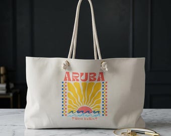 Aruba Tote Bag, Family Vacation Beach Bag, ABC Islands Cruise Travel Souvenir, Aruban Gifts, Caribbean Girls Trip, Wedding Memento
