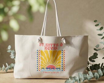 St. Kitts & Nevis Tote Bag, Family Vacation Beach Bag, Saint Kitts Cruise Travel Souvenir, Kittitian Gifts, Caribbean Trip, Wedding Memento