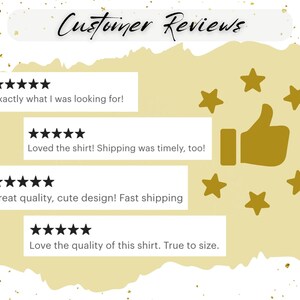May include: Customer reviews for a product with five-star ratings. The reviews include comments like "Exactly what I was looking for!" and "Loved the shirt! Shipping was timely, too!"