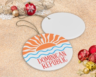 Dominican Republic Christmas Ornament, Dominican Republic Souvenir Gift, Caribbean Porcelain Christmas Ornament, Island Holiday Decoration