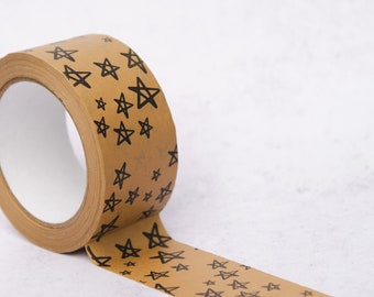 Stars Washi Tape, Brown Kraft Paper, 50m Long, Self Adhesive, Winter Scrapbooking