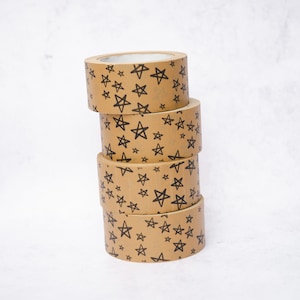 Confezione da 4 nastri di carta Kraft con stelle, carta kraft marrone, nastro decorativo senza plastica per scrapbooking e crafting