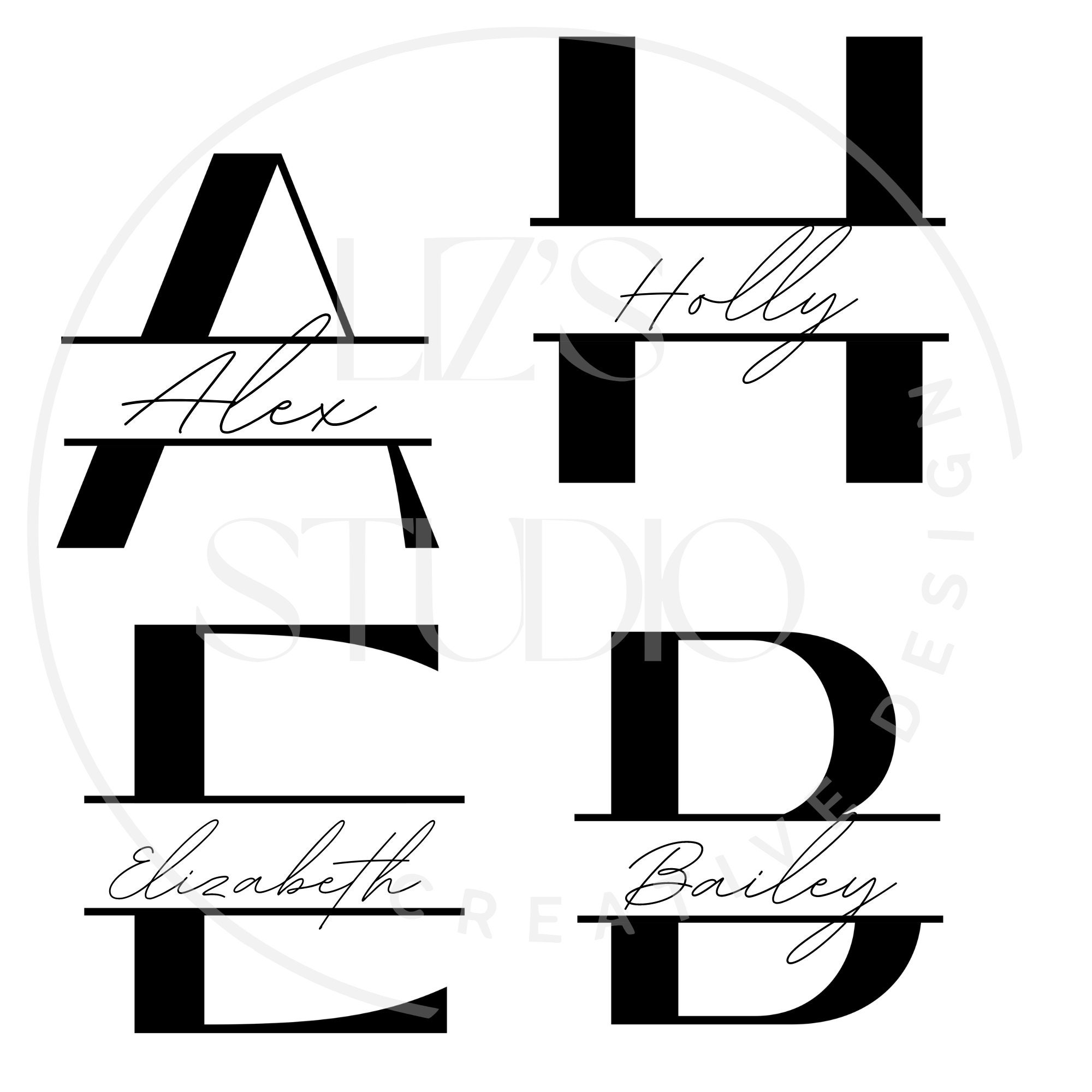 Split Monogram SVG Alphabet, Cricut or Silhouette, 26 Individual SVG Files, Use Any Font to
