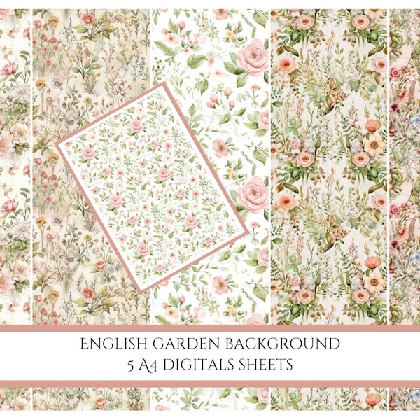 English garden background digital paper,decoupage digital,printable sheet,instant download,roses flowers bundle,junk journal