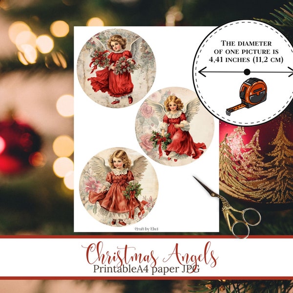 Christmas angels girls decopupage printable,big vintage medallion,victorian digi paper A4 file,digital picture,download junk journal,jpg pdf