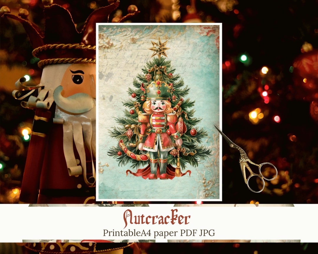 Nutcracker Printable A4 Sheet,vintage Christmas Style,digital PDF JPG,DIY Decoupage,journal