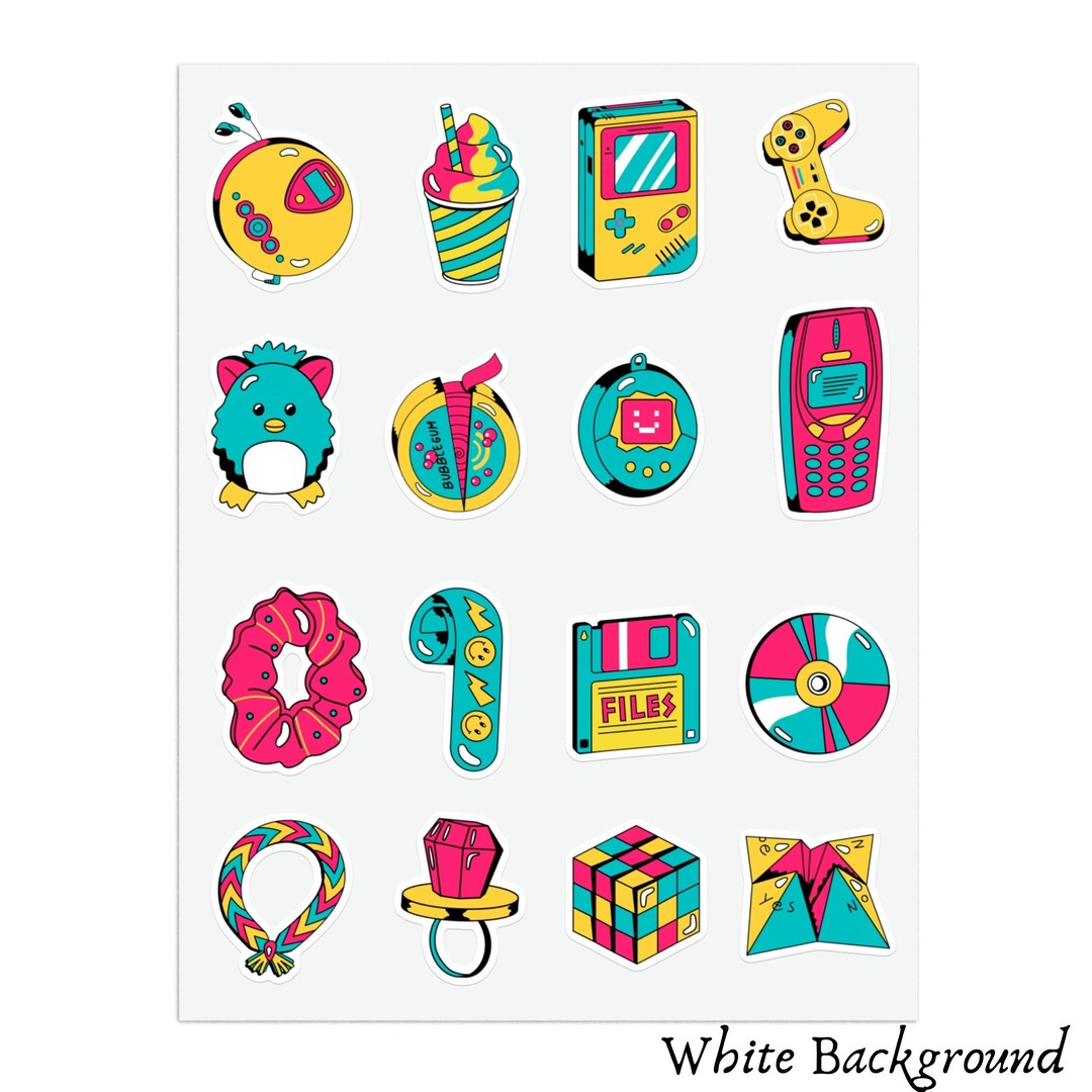 90s Retro Aesthetic Sticker Sheet, VSCO Y2K Nostalgic Laptop Decal ...