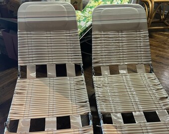 Set of 2 Vintage Vinyl Tube Chaise Lounge and Chair Tri fold Beach Chairs Etsy