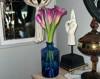 Empoli Glass Decanter, Genie Bottle,  MCM Cobalt Blue Glass Decanter with Dimple Design Vase