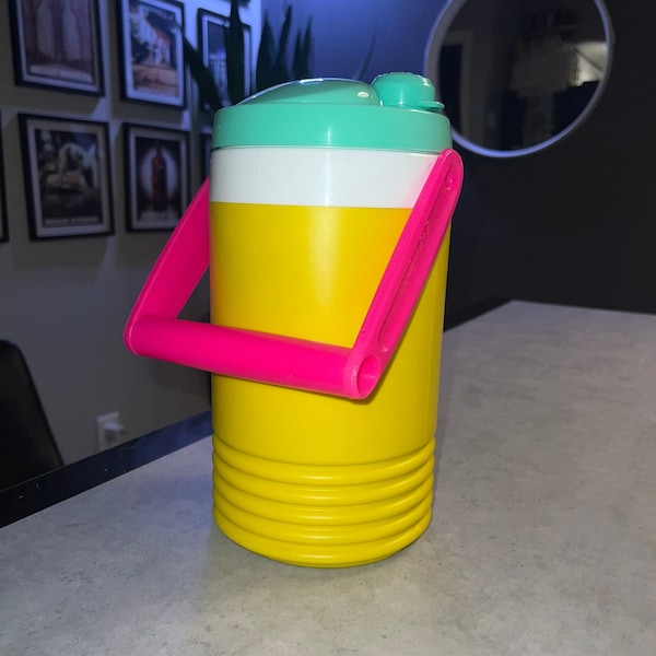 IGLOO Retro Throwback Flip Top 1/2 Gallon Cooler Water Jug, Pink Yellow & Green