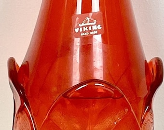 Large 24" Inch Vintage Viking Amberina Swung Glass Vase with Cabbage Uranium Base