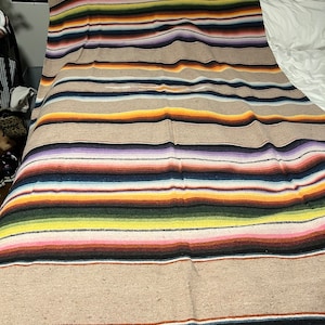 Vintage 1950&#39;s Hand Loomed Wool Serape Blanket , Large Puebla Saltillo