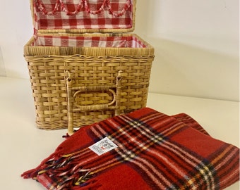 Vintage Picnic Basket with Faribo Wool Blanket