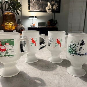 Set of 6 - Vintage Indiana Glass Tiara Footed Frosted Glass Mug