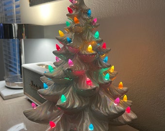 Stunning Vintage Iridescent Ceramic Christmas Tree with Colored or White Lights