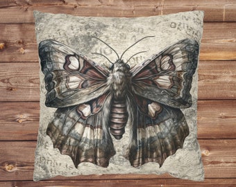 Moth Butterfly Decorative Throw Pillow Cover, Gothic decor, Steampunk decor, accent pillow