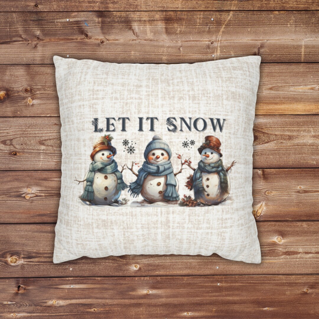Snowman Christmas Throw Pillow Cover, Christmas Decor, Holiday Decor, Let It Snow Pillow, Winter 